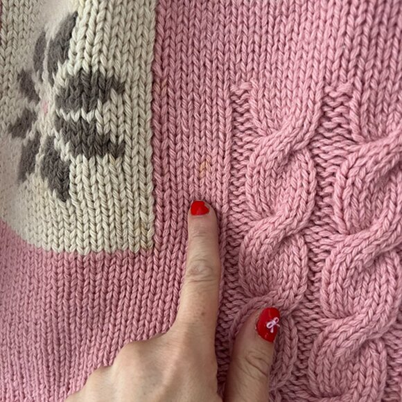 VINTAGE Carol Reed, 100% wool SHETLAND ski sweater , mauve, gray & ivory - Sz S - Picture 9 of 11